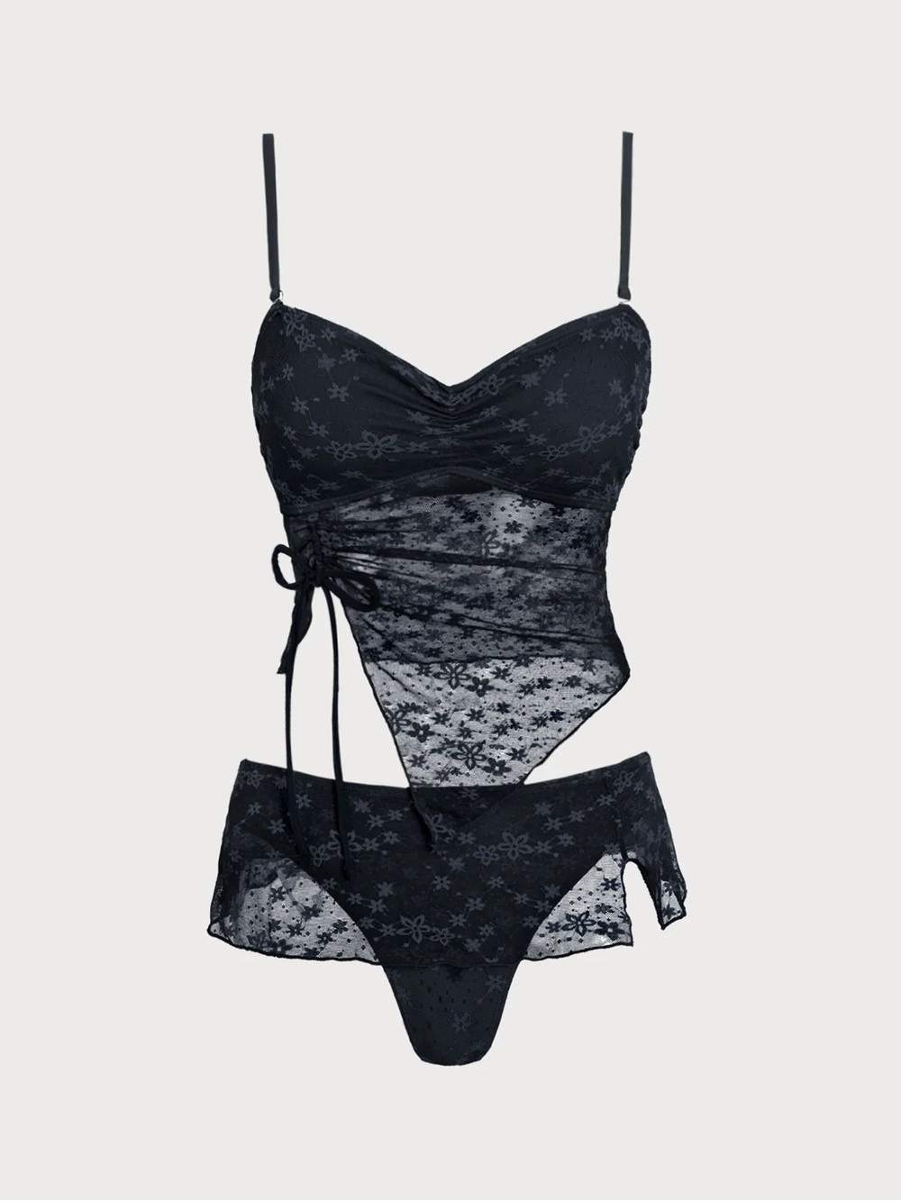Black Flower Irregular Hem Tankini Set